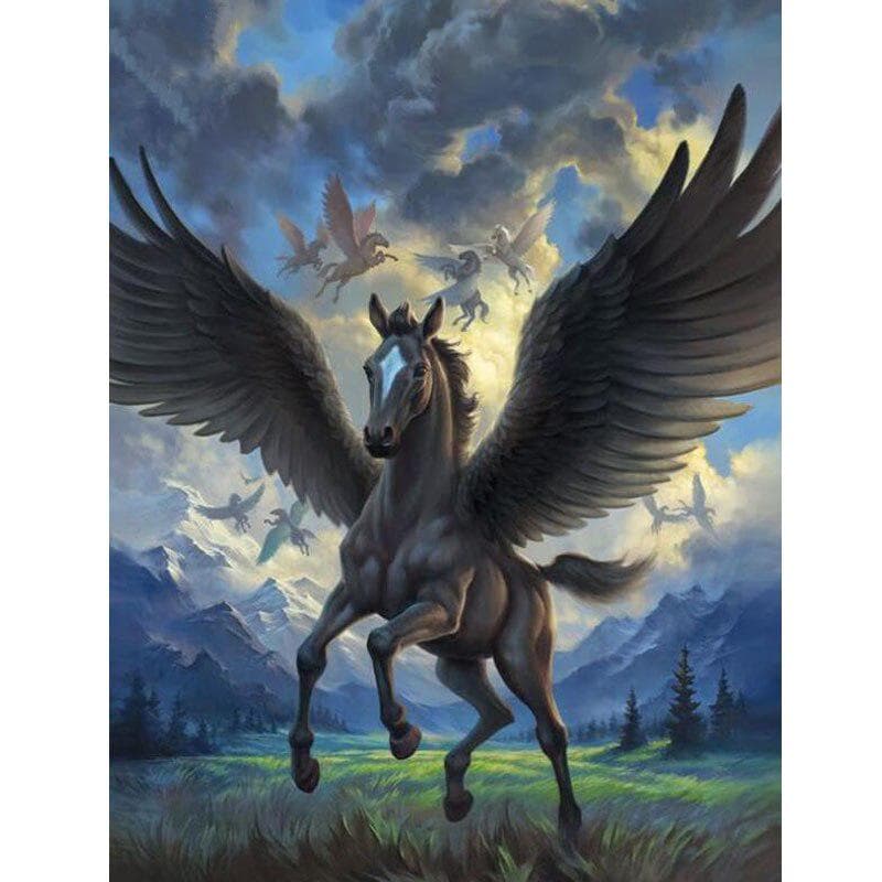 5D Round Diamond Painting Pegasus Cross Stitch Crafts Diamond Embroidery Mural Home Decoration 20X30CM