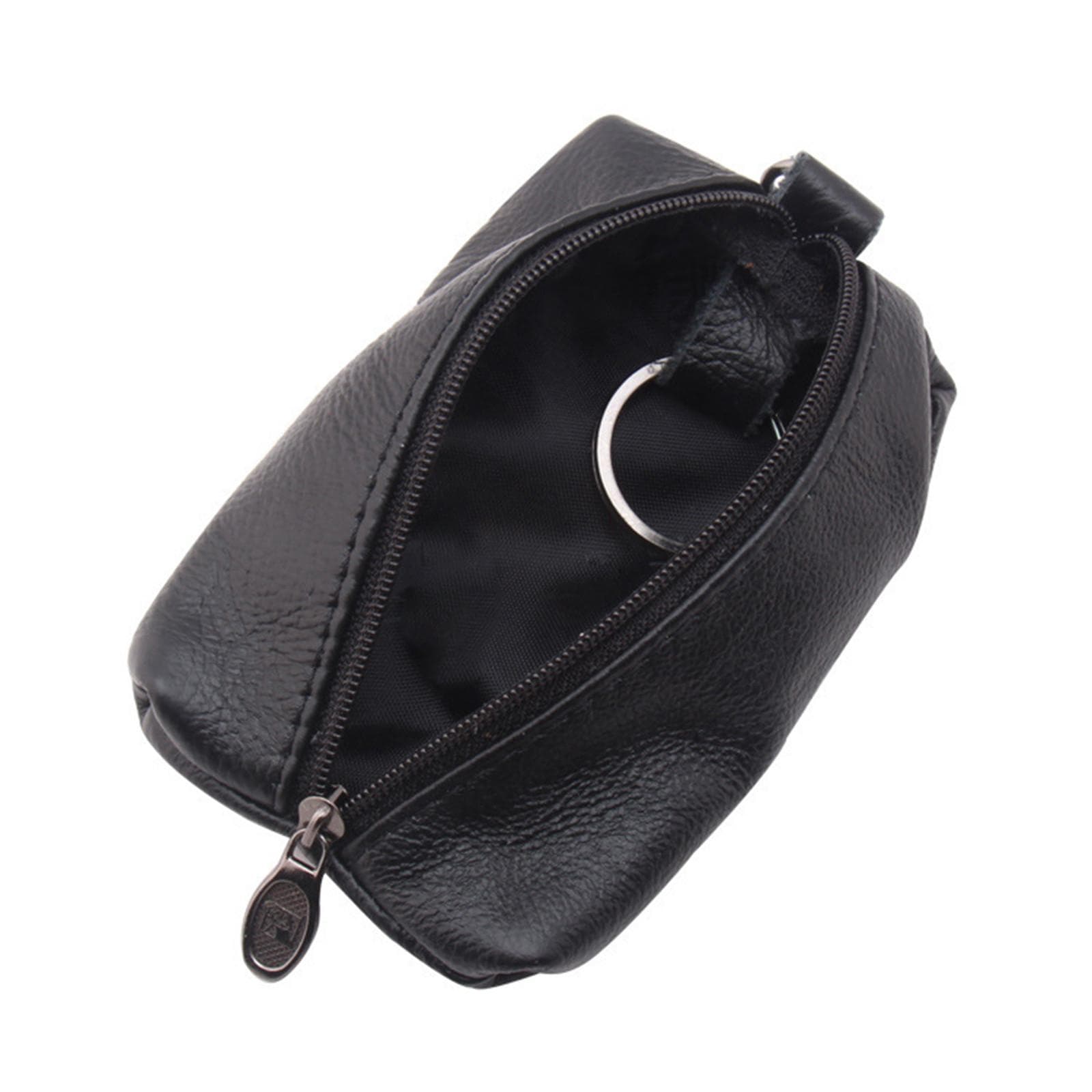 Unisex Leather Key Case Wallet Pouch Bag Keychain Holder with Key Ring Zipper black