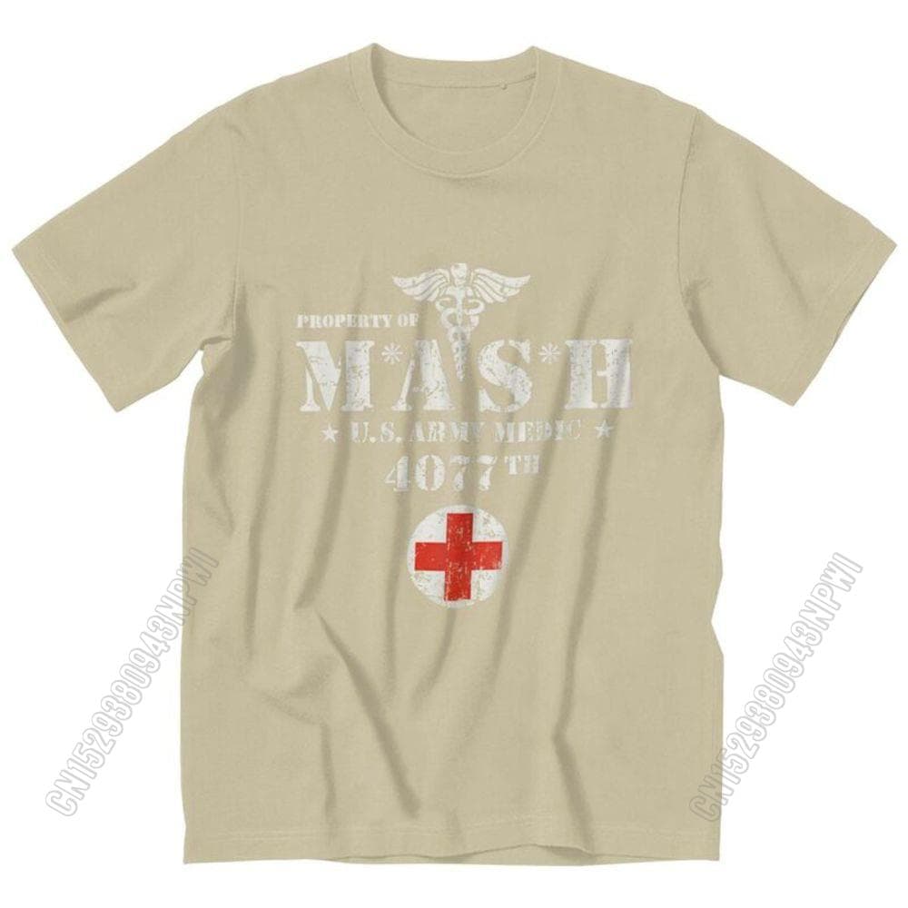 cotton Vintage Mash Tv Show Men T Shirt 100% Cotton Tee Tshirts Summer T-Shirt Gift Women Unisex Clothes Novelty Design XXXL khaki