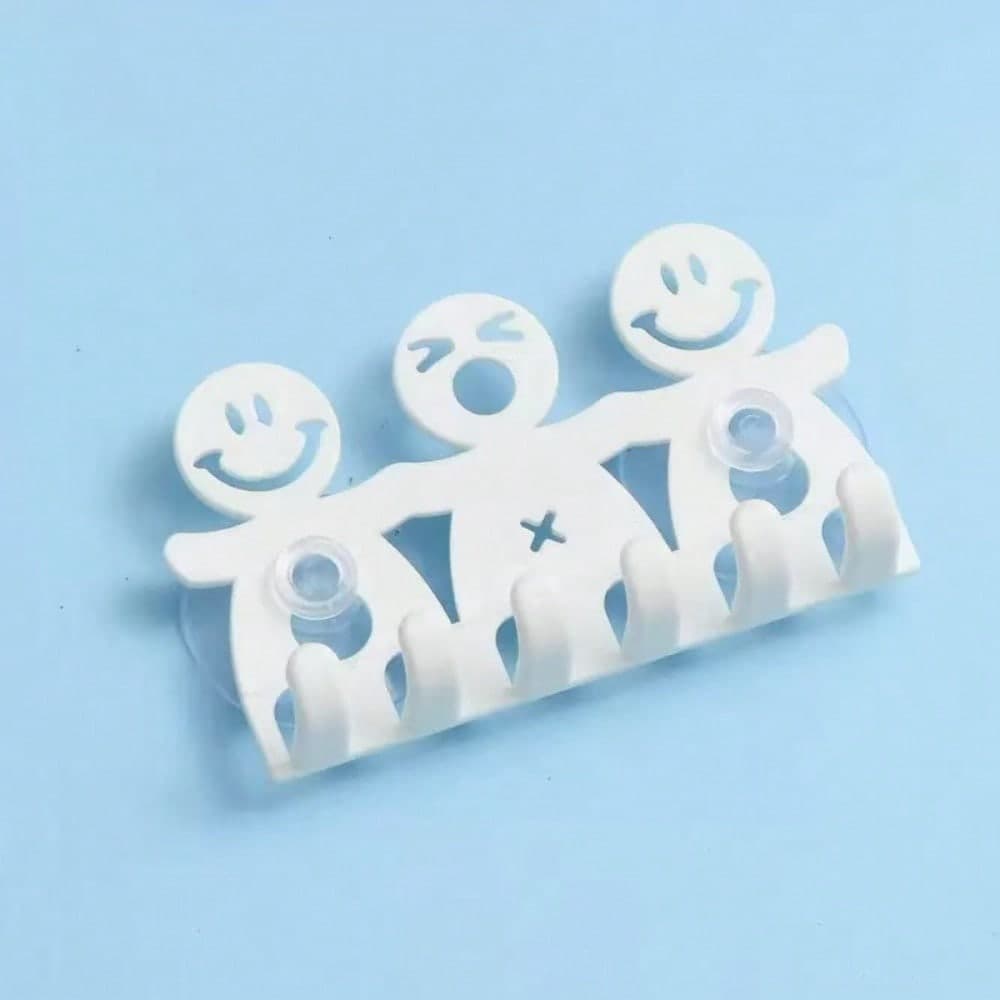 1pc Wall-Mounted Toothbrush Holder with Suction Cup - Cute Cartoon Smile Design, No Drilling Required, Space-Saving Organizer for 5 Toothbrushes white