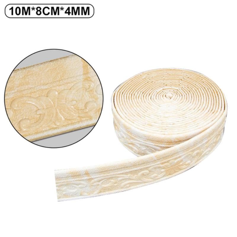 10M 3D Self-adhesive Wall Trim Line Skirting Border Waterproof Baseboard Wallpaper Sticker for Living Room Home Decoration 10M*8CM beige