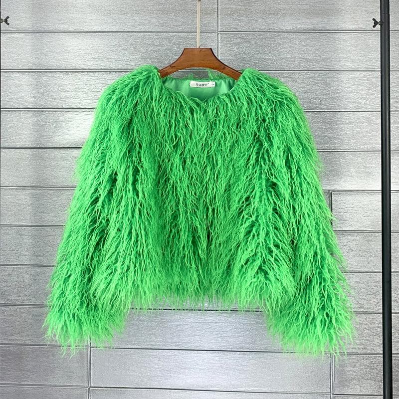 16 Color Women's Fur Coat Colorful Fluffy Pink Lamb Fur Faux Fur Coat Sheepskin Coat Winter Faux Fur Coat M dark green