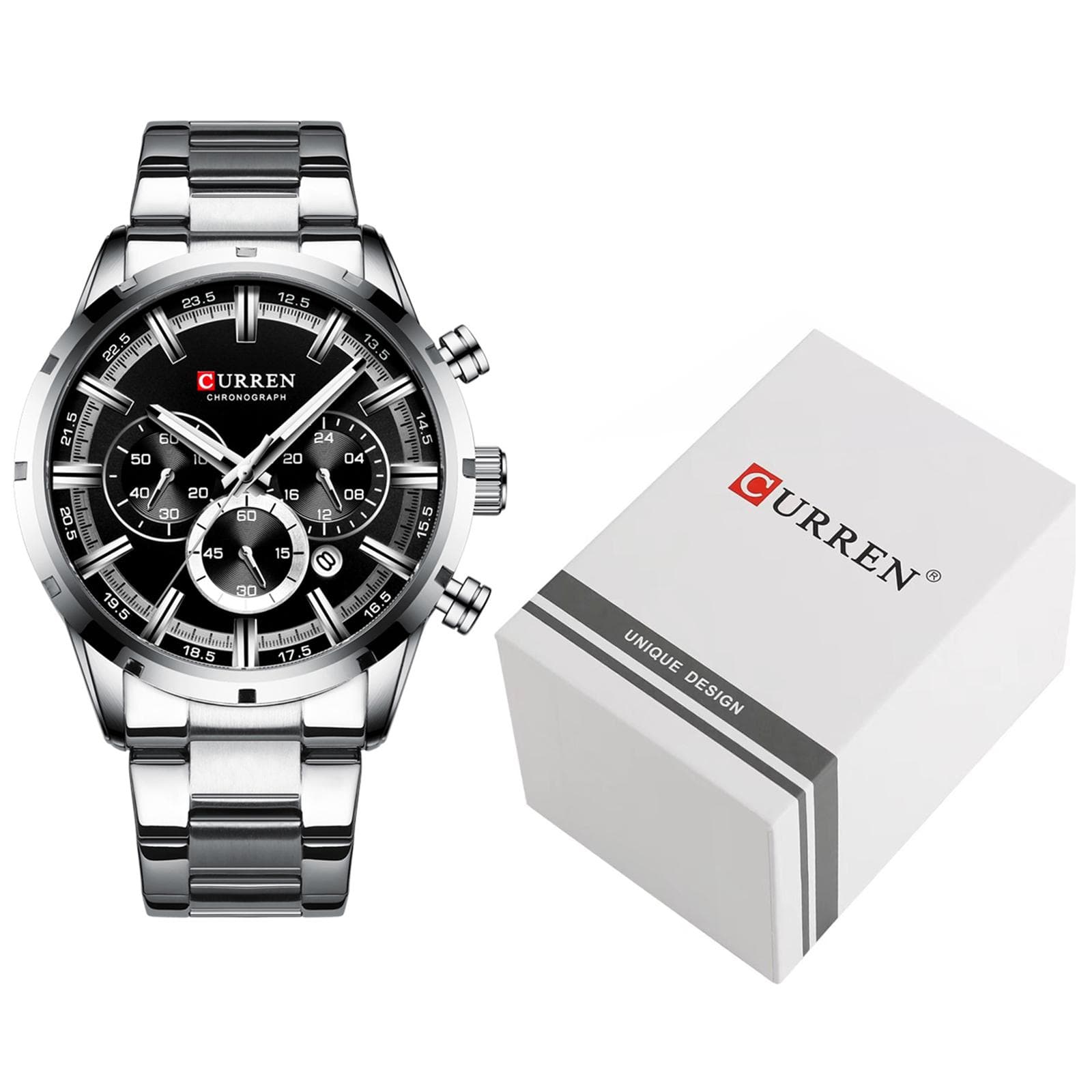 CURREN 8355 Luxury Classic Business Quartz Men Watch 3ATM Waterproof Large Case Big Dial Luminous silver