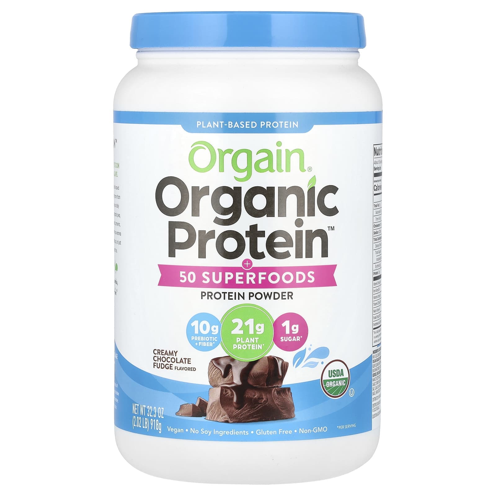 Orgain, Organic Protein & Superfood Powder, Plant Sourced, Creamy Chocolate Fudge, 2.02 lbs (918 g)