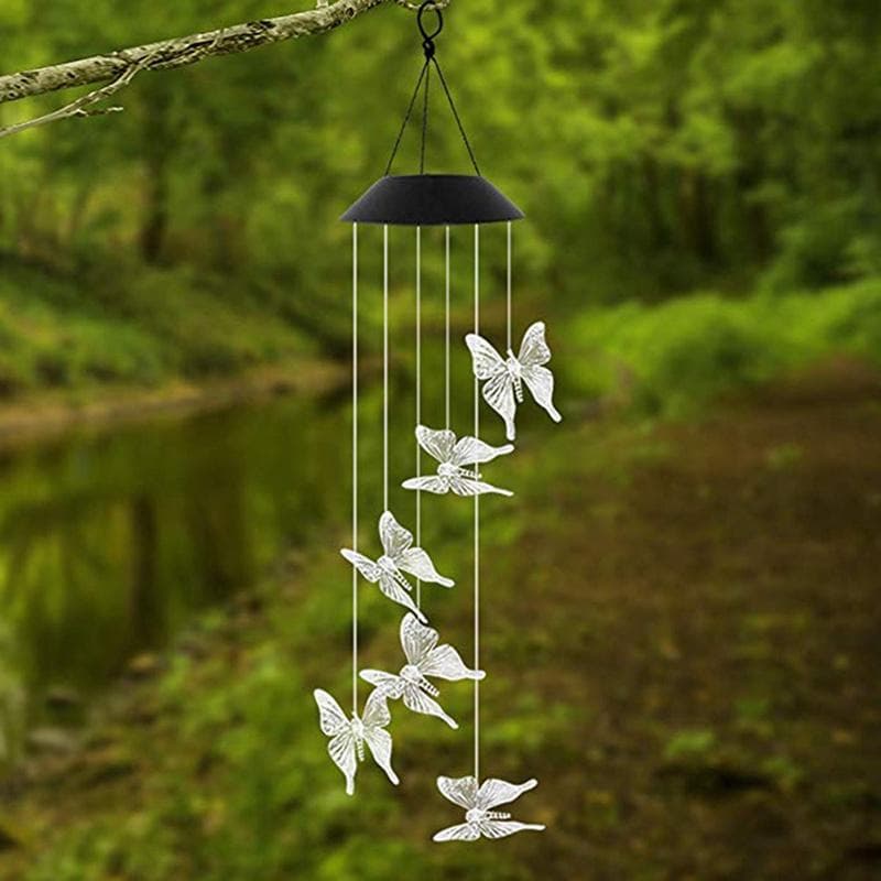 Solar Lights Outdoor Butterfly Dragonfly Hummingbird Wind Chimes Color Changing Waterproof Solar Powered Led Wind String Lights Hanging Lights Transparent butterfly
