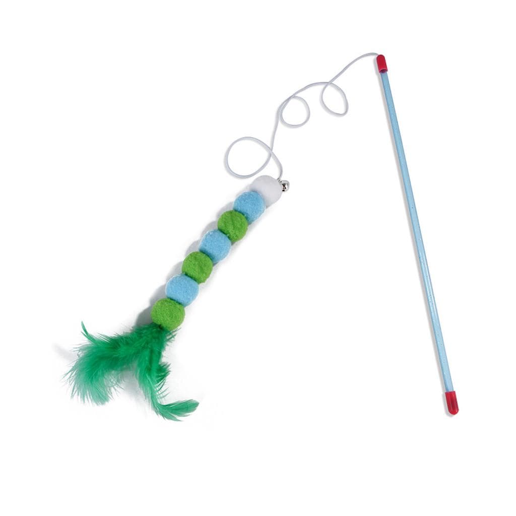 Kitten Cat Toy Interactive Toy Soft Feather And Bell Beading Cat Toy Free Size green
