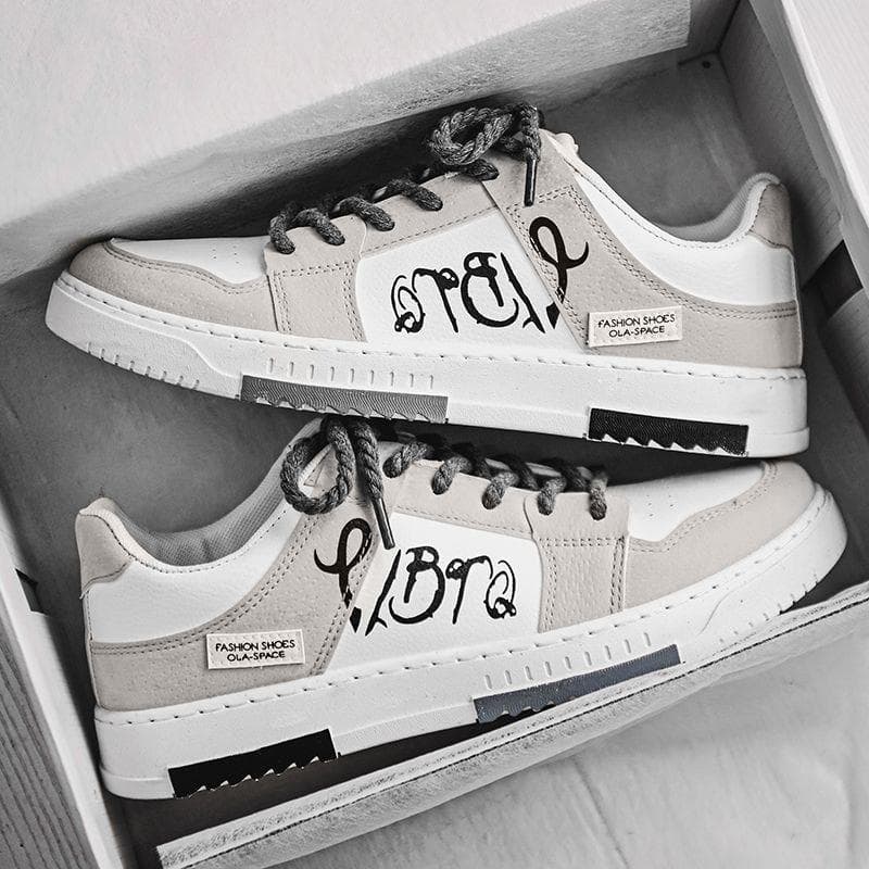 Personalised Lace-up Skate Shoes Men's Trend Low Top Leisure Sports Shoes Teen Net Celebrity Niche Training Shoes 44 grey/white