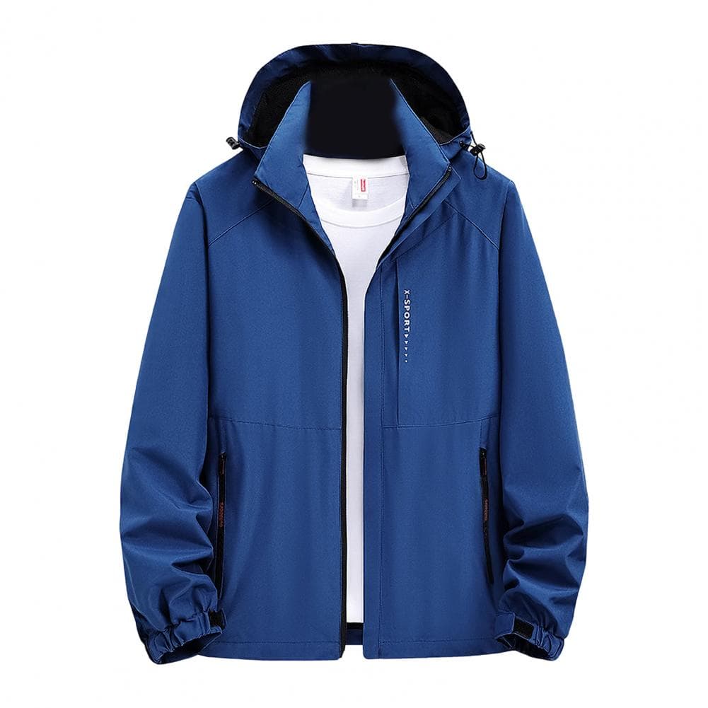 Men Outdoor Trench Jacket Stand Collar Hooded Long Sleeve Zipper Closure Jacket Scratch-Resistant Windproof Jacket M dark blue