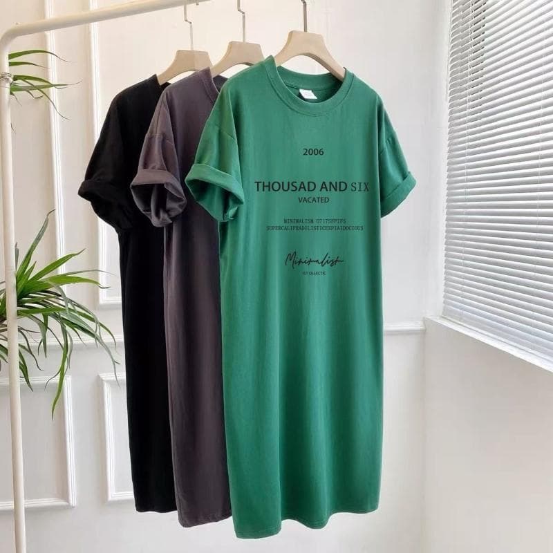 Short-sleeved Dresses Women's Summer Plus Size Medium-length T-shirt Dress Knee-length Casual Long Dress 3XL green