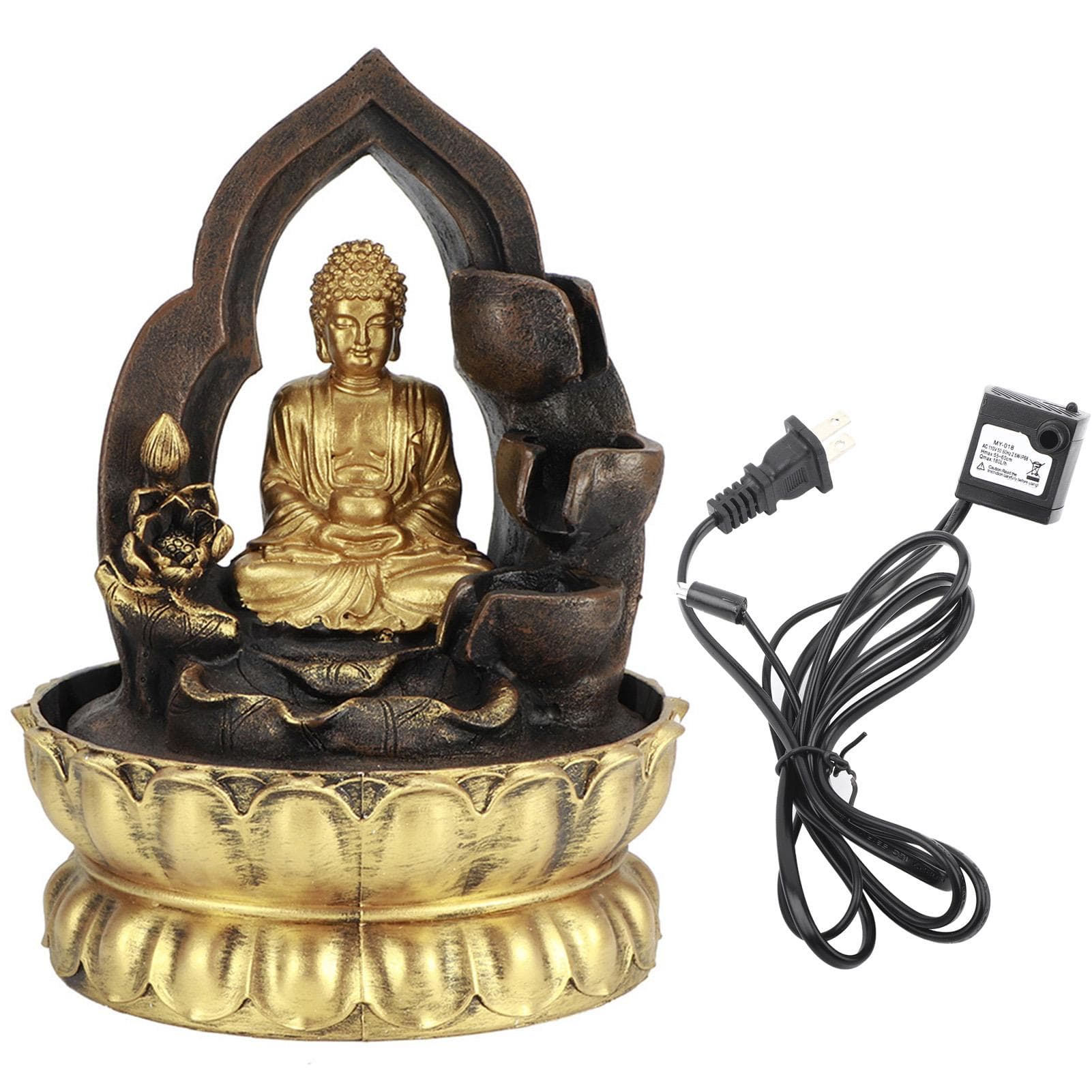 LED Lighted Tabletop Fountain Resin Water Fountain Ornaments Meditating Buddha Statue Home
