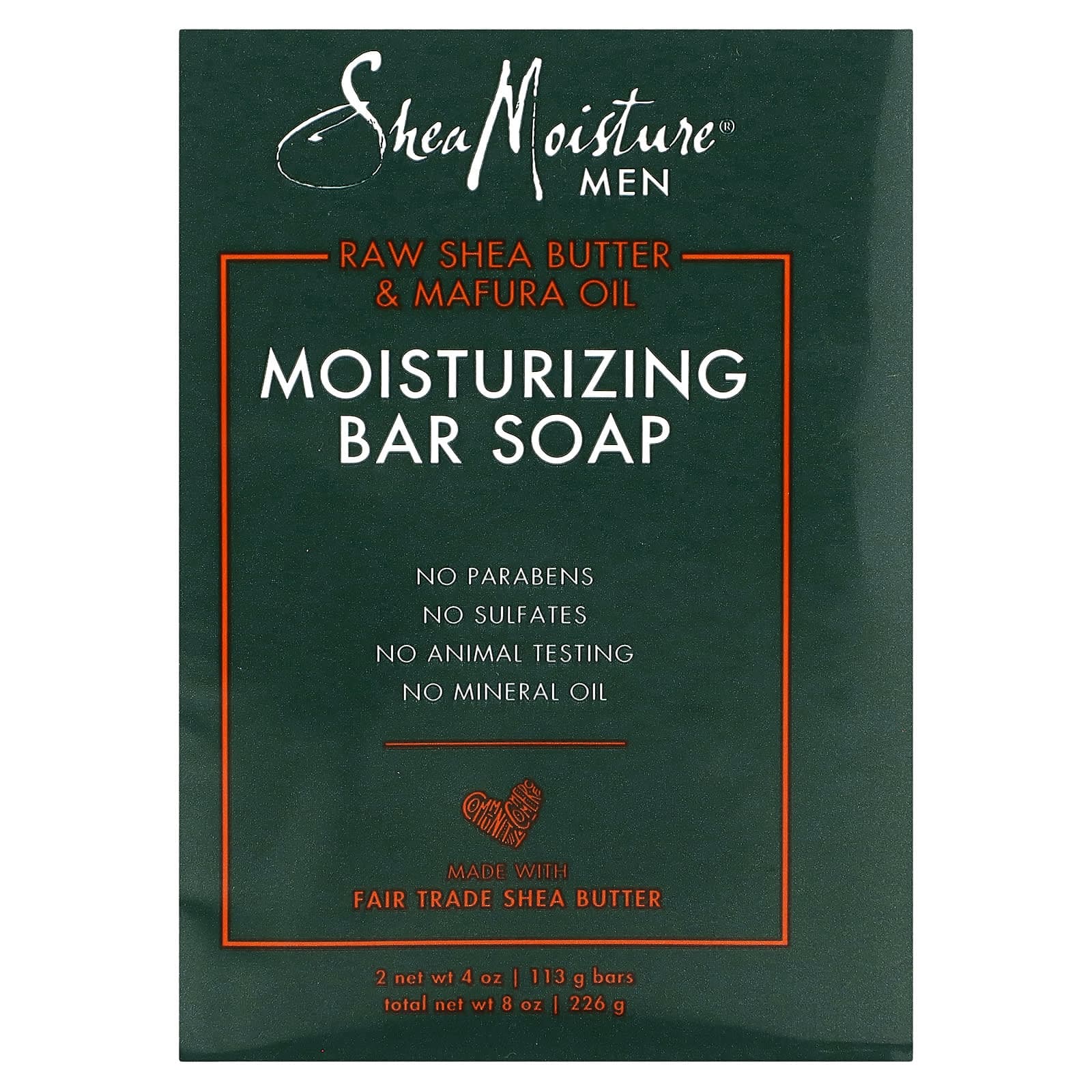 SheaMoisture, Men's, Moisturizing Bar Soap, Raw Shea Butter and Mapura Oil, 2 Bars, 4 oz (113 g) Each