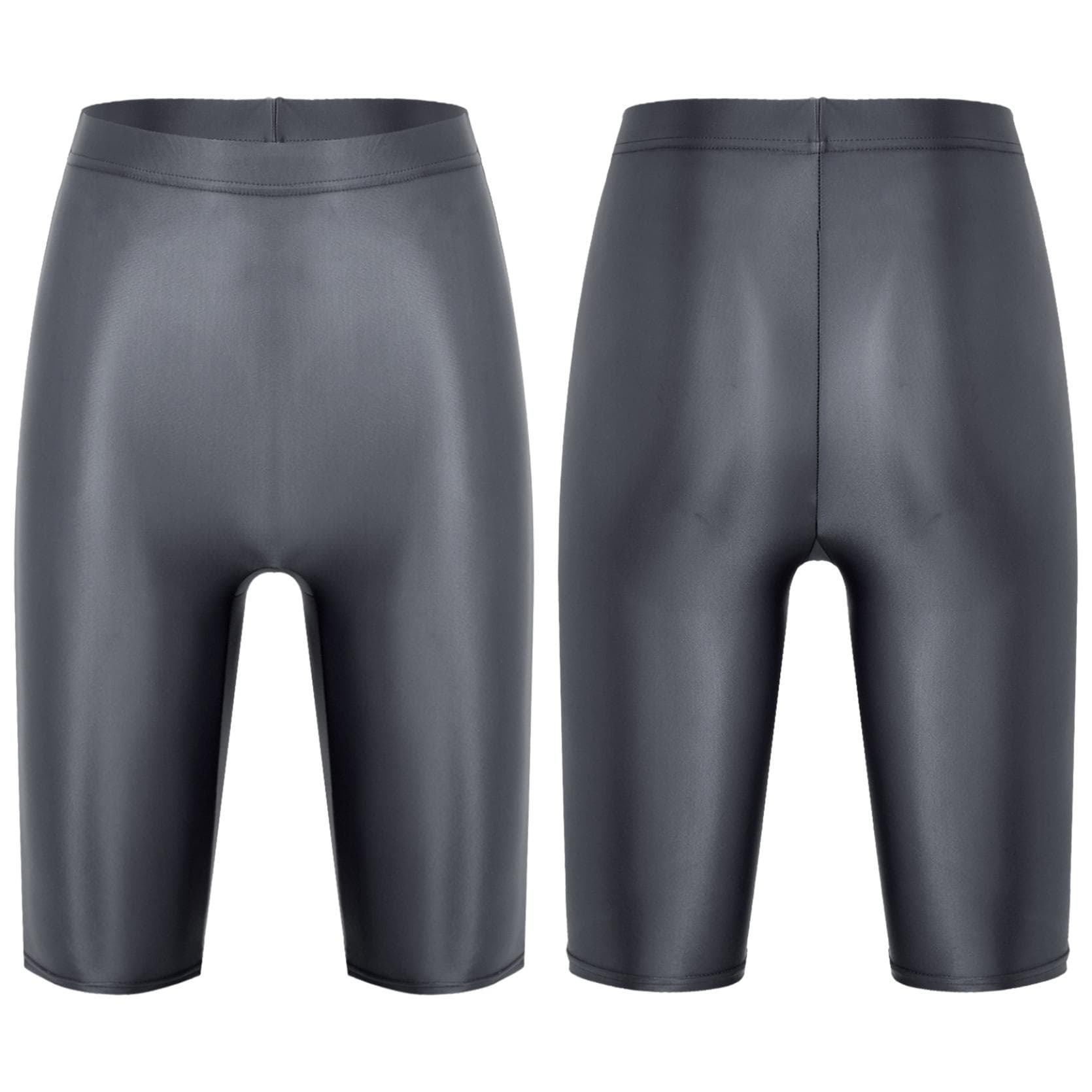 Womens Glossy High Waist Shorts Elastic Waistband Short Leggings Swimwear Workout Sports Bottoms XL dark grey