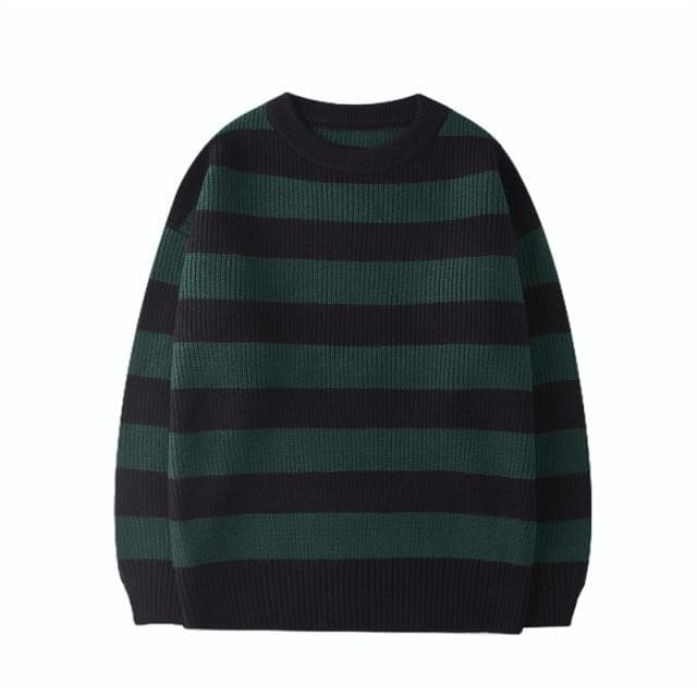 Autumn Winter Knitted Striped Sweater Women Casual Oversized Pullovers Sweaters Loose Warm Jumper Streetwear Teen Knitwear S black/green
