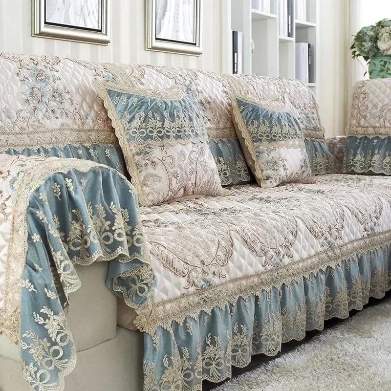 Luxury Big flowers Sofa Sets Cover Thick Sofa Slipcovers 18cm hem Soft Towel Lace Decor Couch Cushion for Living Room Mat 1pcs 45x45cm2pc pillowcas