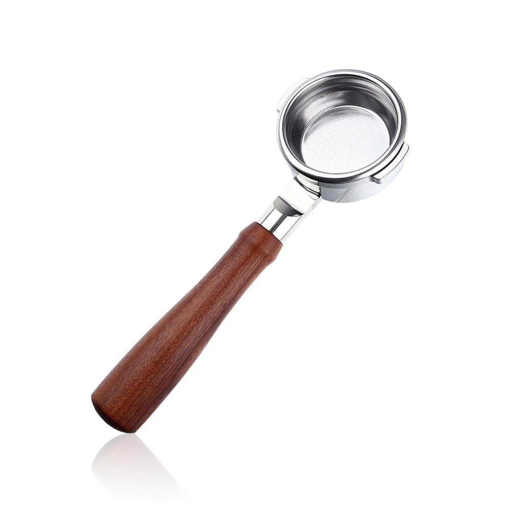 54mm Bottomless Portafilter Expresso Bottomless Naked Portafilter Stainless Steel and Solid Wood 58mm brown