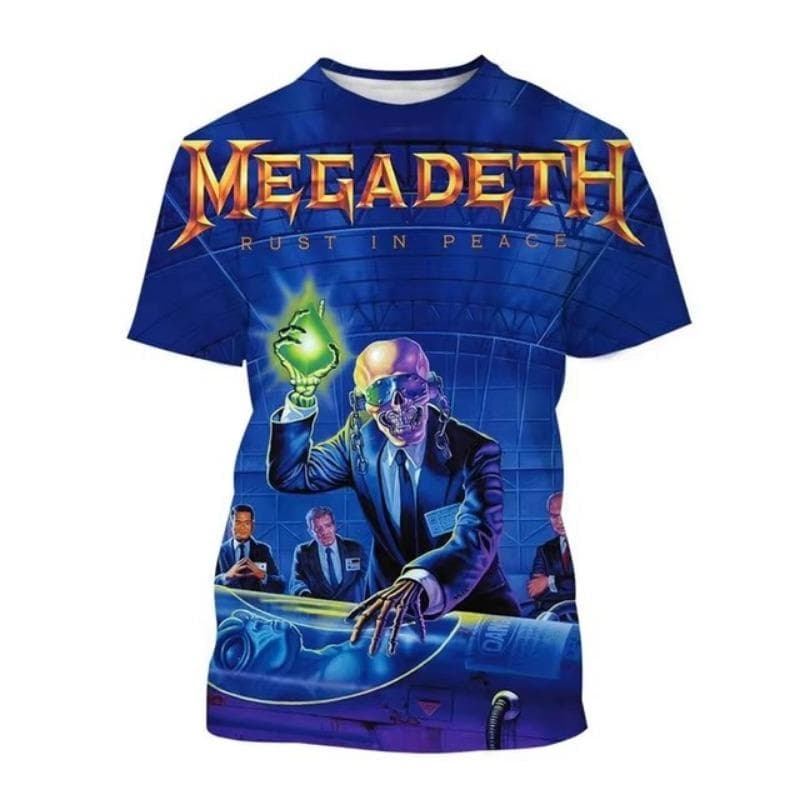 Megadeth 3D Printed T-Shirts Fashion Rock Band Men's Casual T-shirt Summer Men Punk Funny Hip Pop Short Sleeve Men's XL