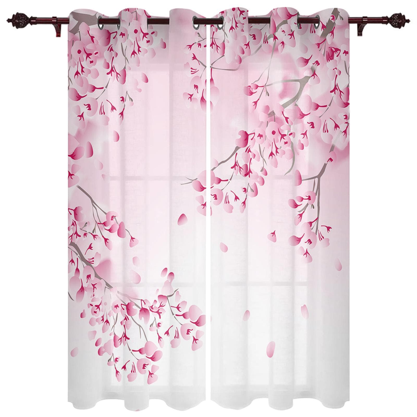 Japanese Style Sakura Modern Window Curtains for Living Room Bedroom Curtain Kitchen Treatment Blinds Drapes 135W x 135H(cm) x1
