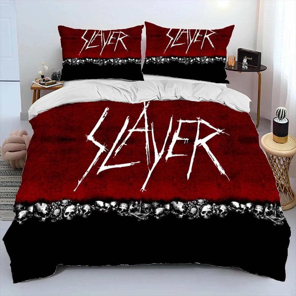 Slayer Heavy Metal Band Music Comforter Bedding Set,Duvet Cover Bed Set Quilt Cover Pillowcase,King Queen Size Bedding Set Gift EU SuperKing 260x220