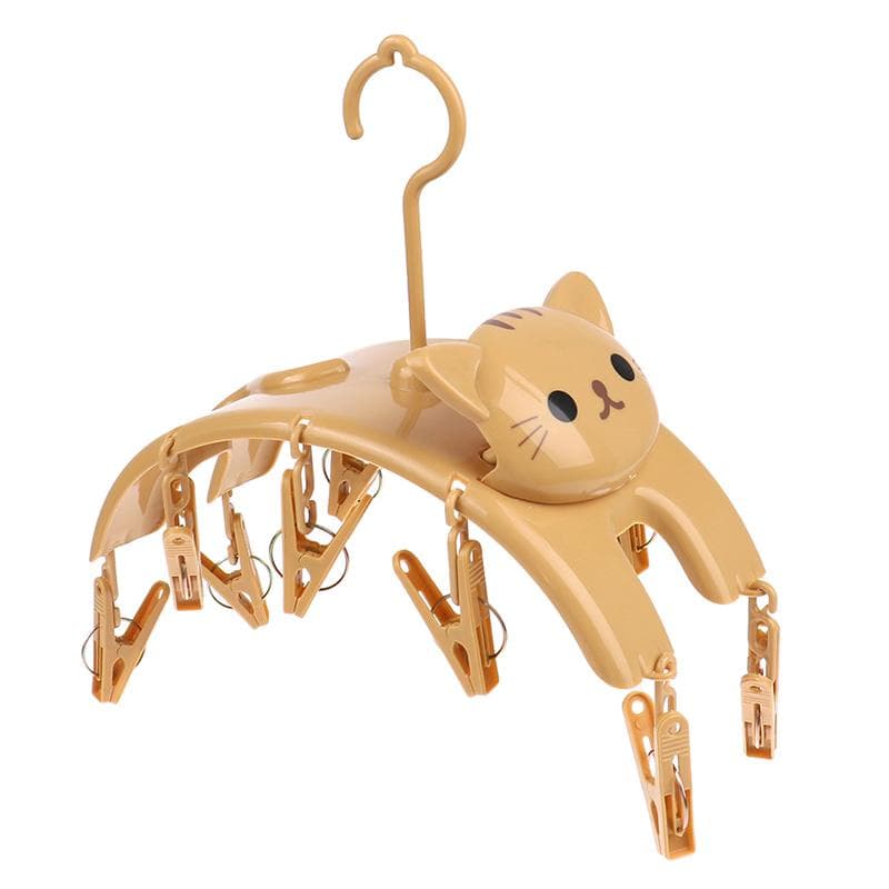 Cat Hangers With 10pcs Clothes Pegs Indoor Outdoor Laundry Clips Underwear Socks Multifunctional Storage Drying Rack khaki