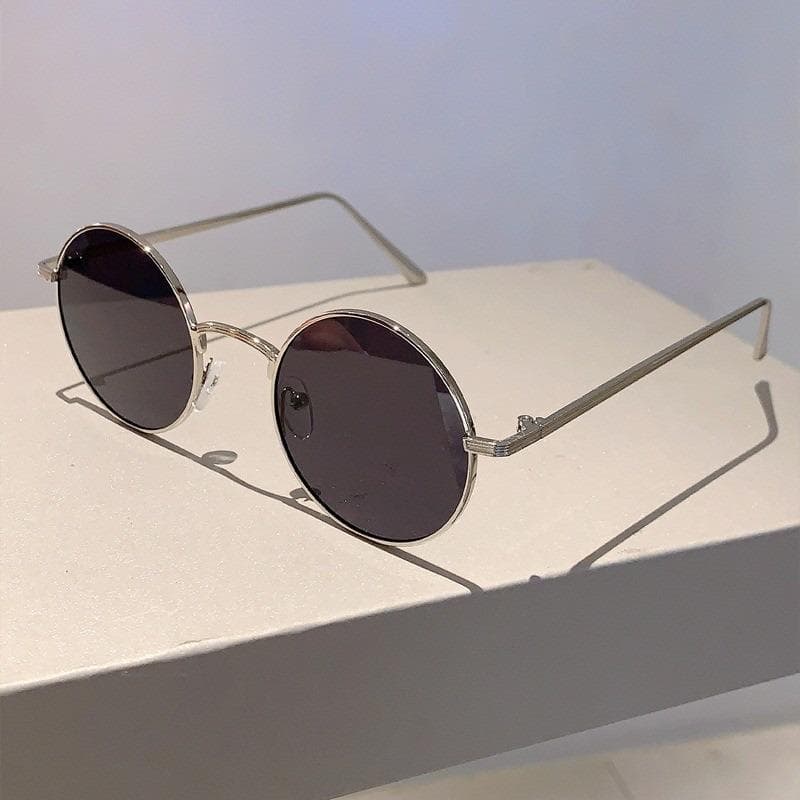 Men Sunglasses Metal Round Frame UV Protection Driving Cycling Glasses Lightweight Stylish