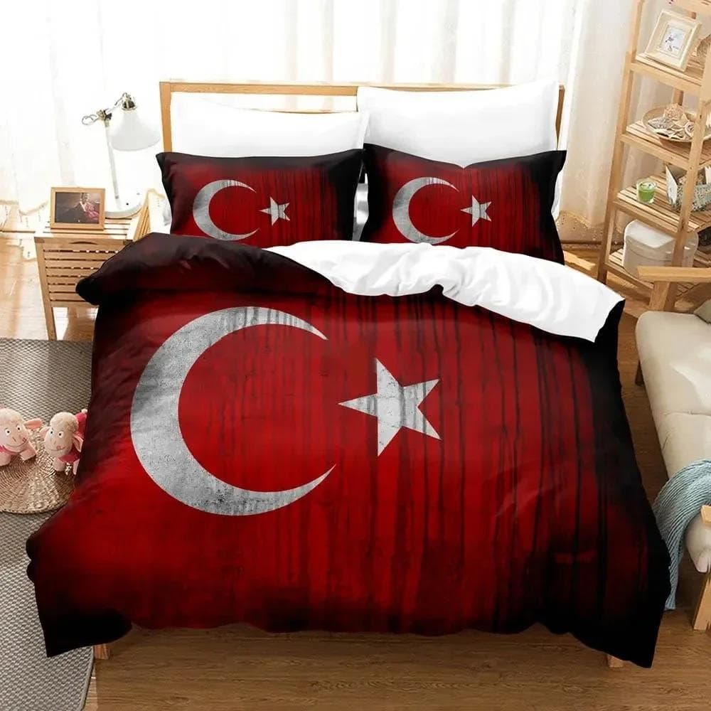 Al Bayrak Turkey Flag Bedding Set Duvet Cover Bed Set Quilt Cover Pillowcase Comforter king Queen Size Boys Adult Bedding EU Double 200x200cm