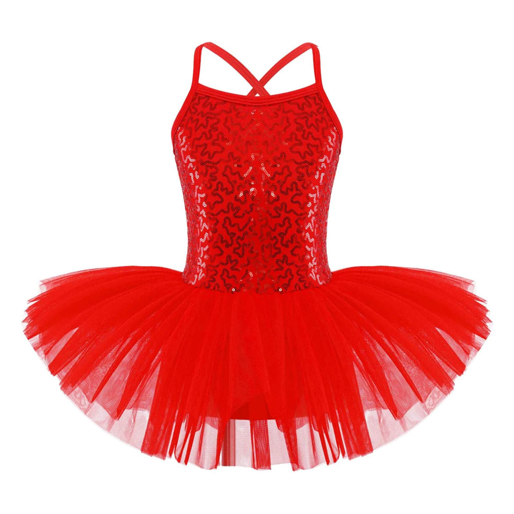 Kids Girls Sequined Camisole Ballet Tutu Dress Skirted Leotard Ballerina Glittering Dance Costumes 9-10 Years red