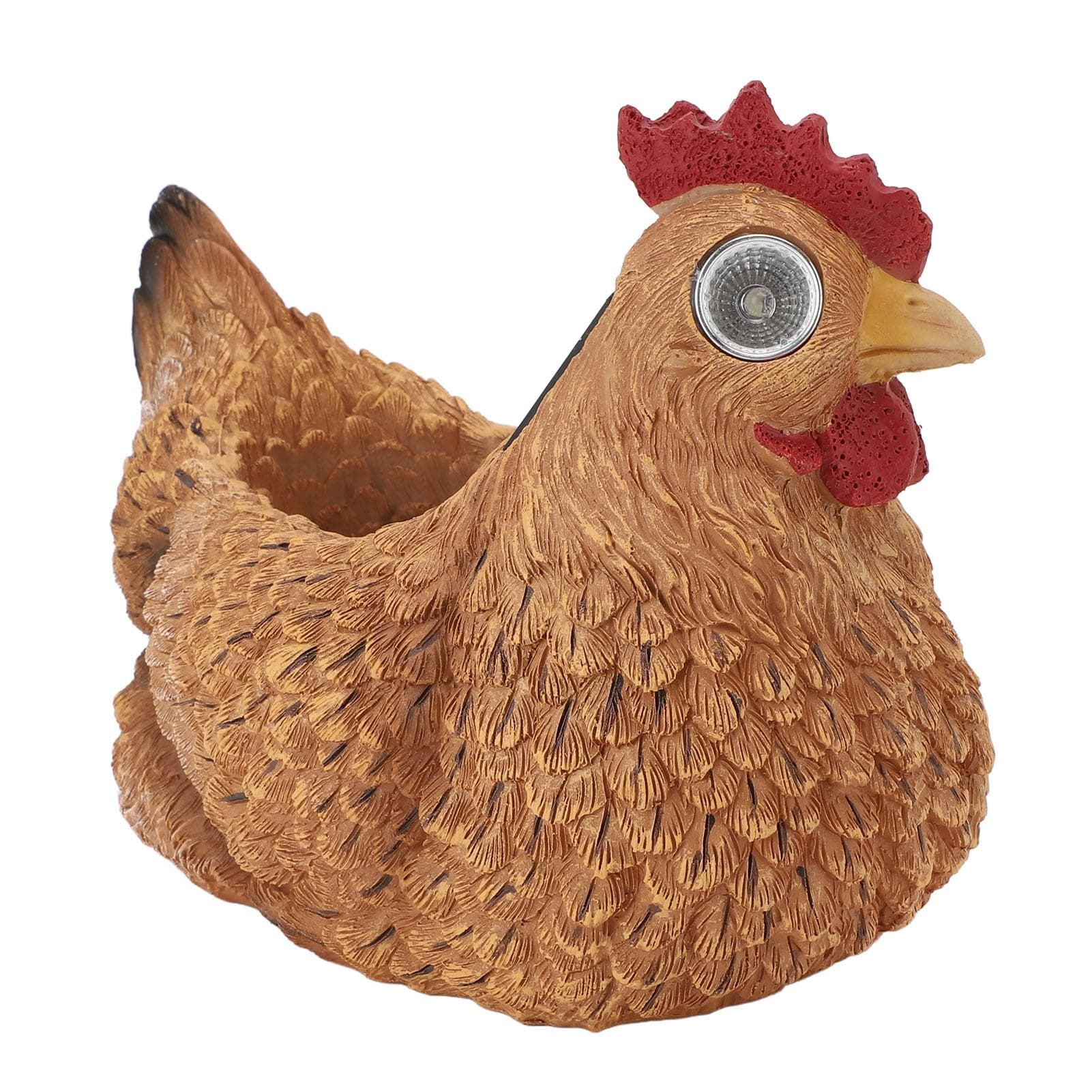 Flower Pot Hen Shape Resin Succulent Pot with Auto Light Sensing Solar Light for Outdoor Garden brown