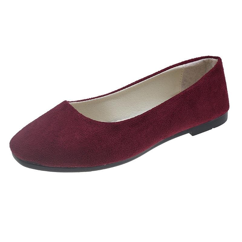 Women Girls Solid Plus Size Slip On Flat Shallow Comfort Casual Single Shoes 19 Colour 39 wine red