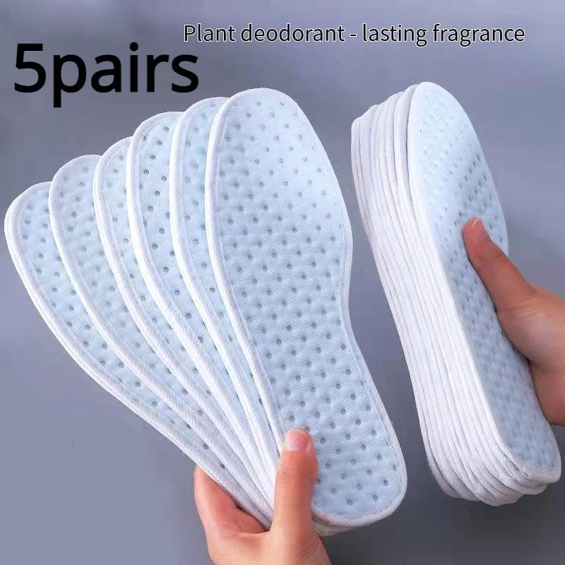 5 Pairs Bamboo Charcoal Antibacterial Insoles for Shoes Plant Deodorant Running Sports Insole Feet Thickened Shock Absorbing Shoe Sole 40(5 Pairs) white