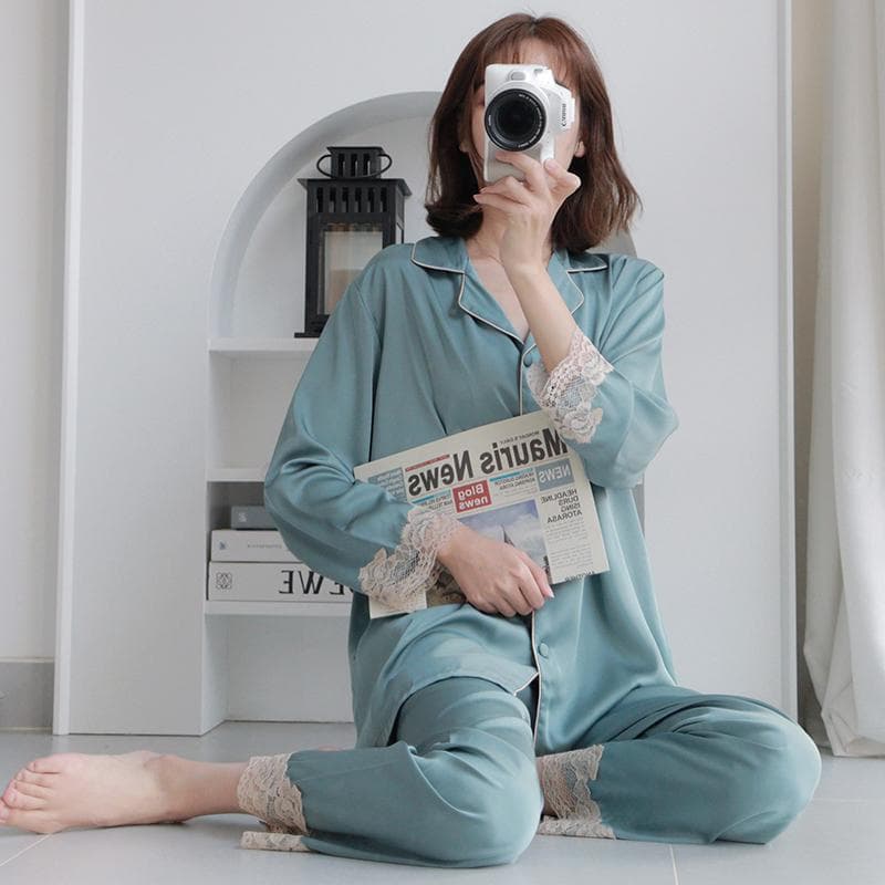 Pajamas Set Women Sleepwear Shirt Pants Casual Pijamas Lounge Wear Spring Summer New Home Clothes Nightwear XL