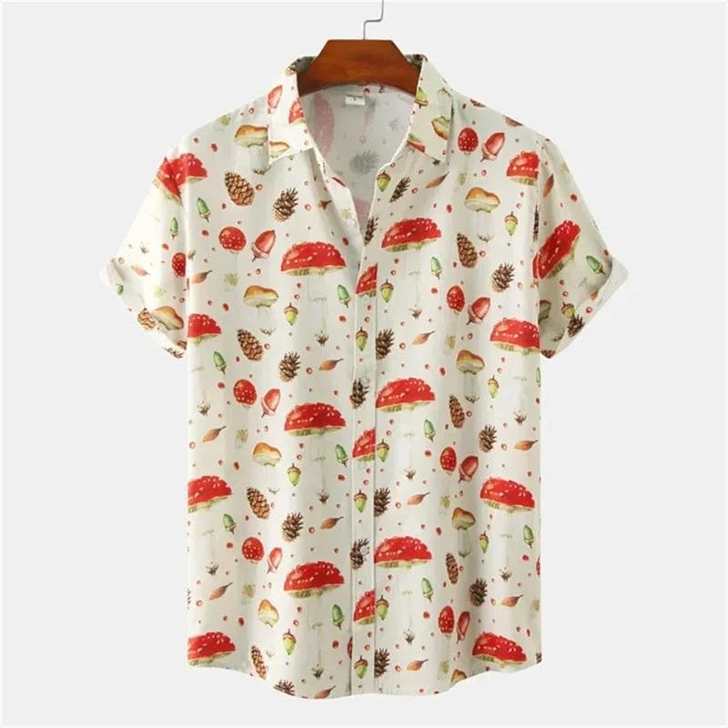 New Short-Sleeved Shirt Men Plus Size Hawaiian 3d Mushroom Print Men'S Tops Vintage Summer Streetwear Shirt For Men Clothing L
