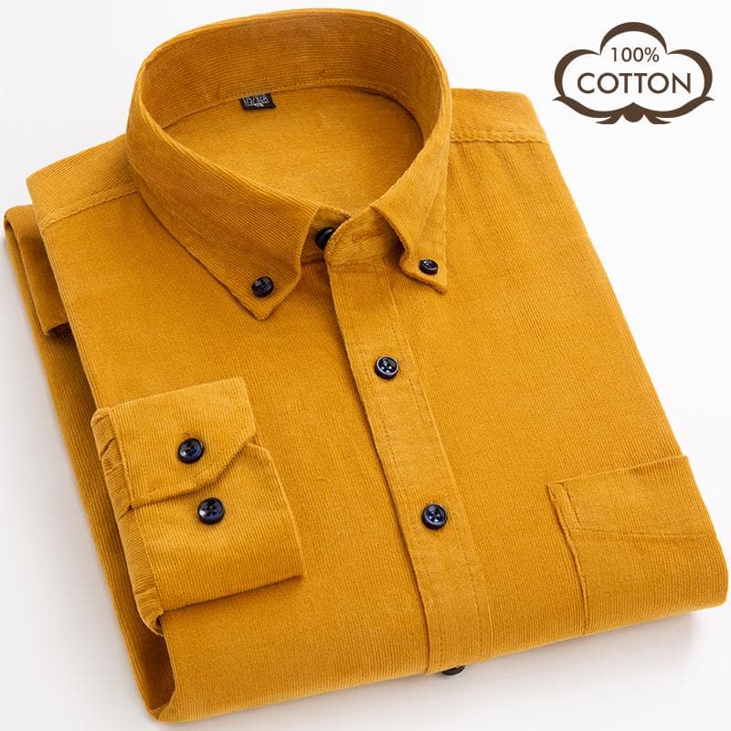 Fall/Winter New Cotton Corduroy Plus Size Men's Casual Top Shirts Solid 2XL