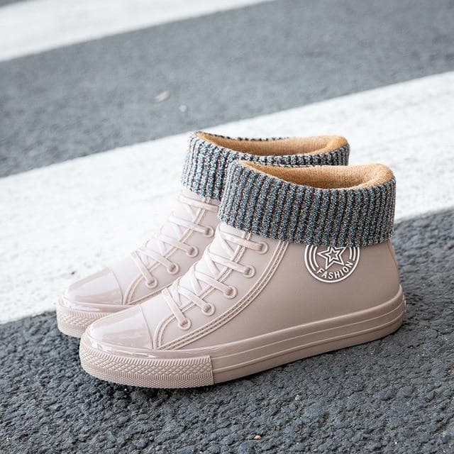 Waterproof PVC Shoes Women Platform Ankle Rain Boots Fashion Outdoor Rain Shoe Ladies Non Slip Plus Cotton Silicone Boots 38
