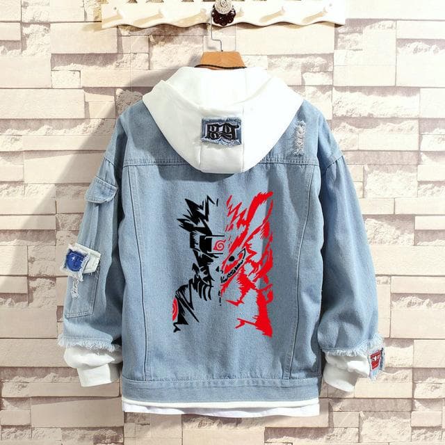Cosroad Naruto Denim Jacket Uchiha Sasuke Cosplay Spring Autumn Jeans Hooded Sweatshirt Men Women Costumes Outwear Coats L