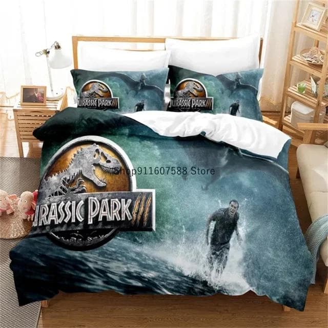 Red Jurassic Park Bedding Set Cartoon Home Textiles For Kids Bed Set Comforter Cover Bedroom Set Queen Dinosaur Duvet Cover AU Double(180x210cm)