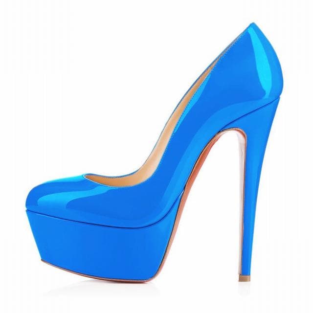 LOSLANDIFEN Women Pumps 14cm Super High Heels Platform Shoes Sexy Patent Leather Woman Wedding Party Stilettos Red shoe 35 blue