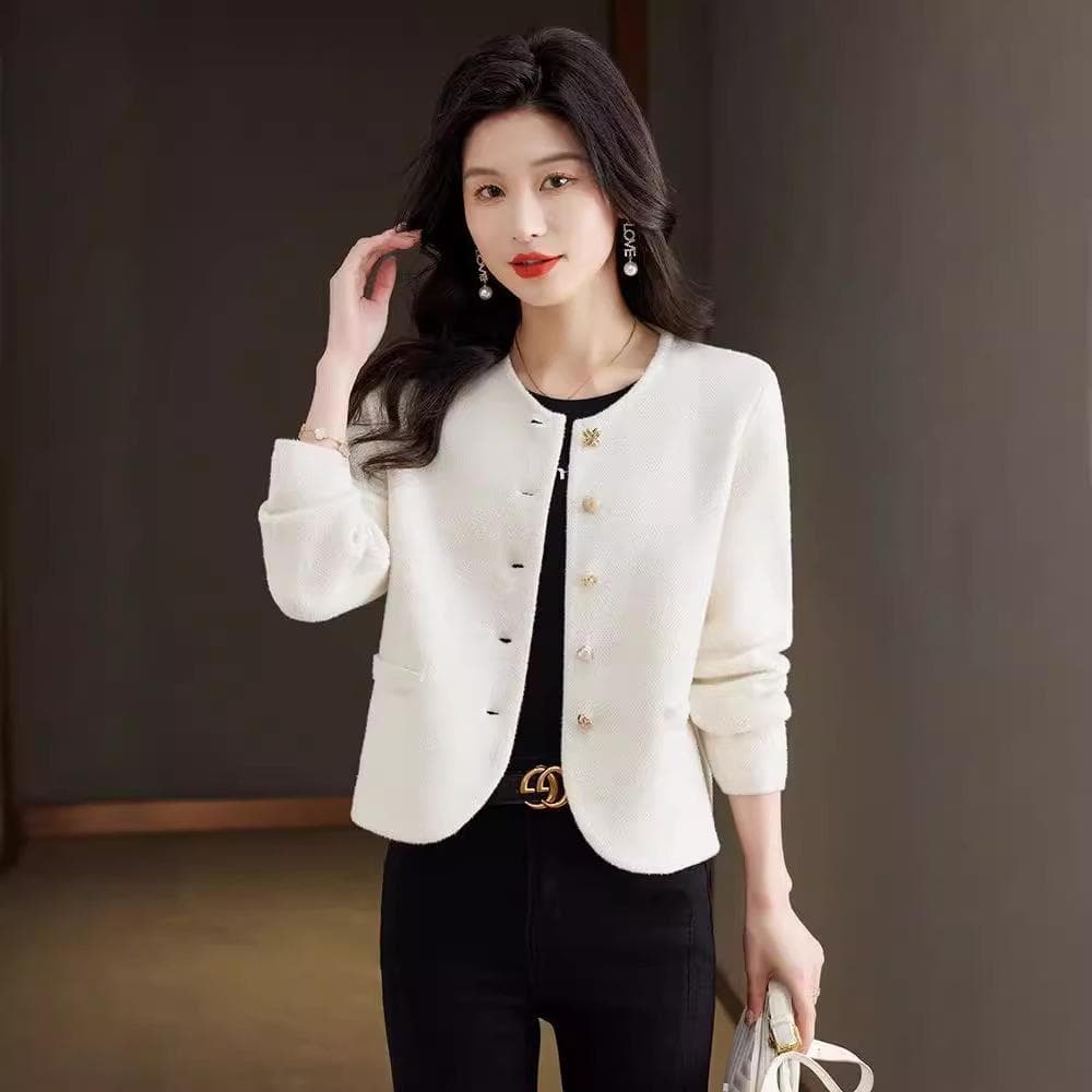 Jacket Women's Autumn and Winter Models with Knitted Cardigan Short Small Top L white