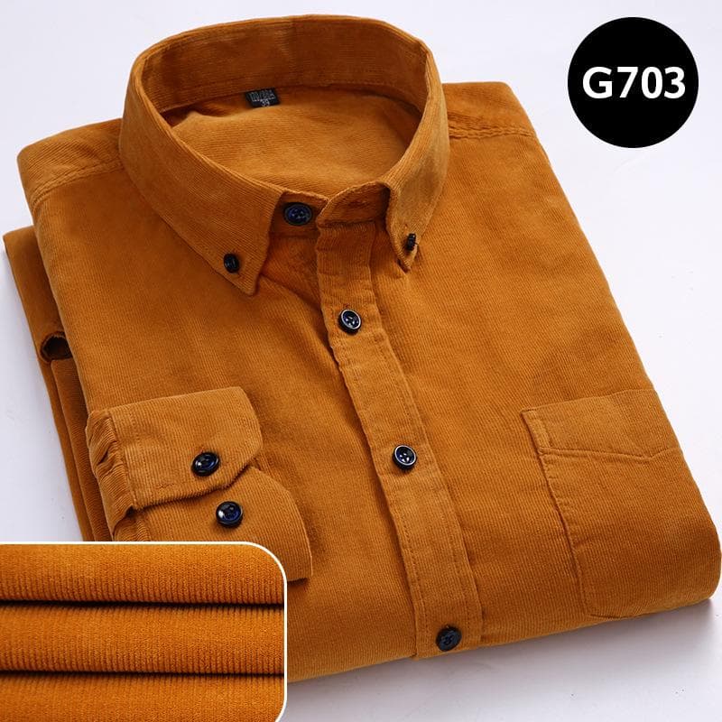 Corduroy Shirt Men Casual Shirts Soft Leisure Solid Color Fit Long Sleeved Man Shirt Oversized Clothes 40 yellow