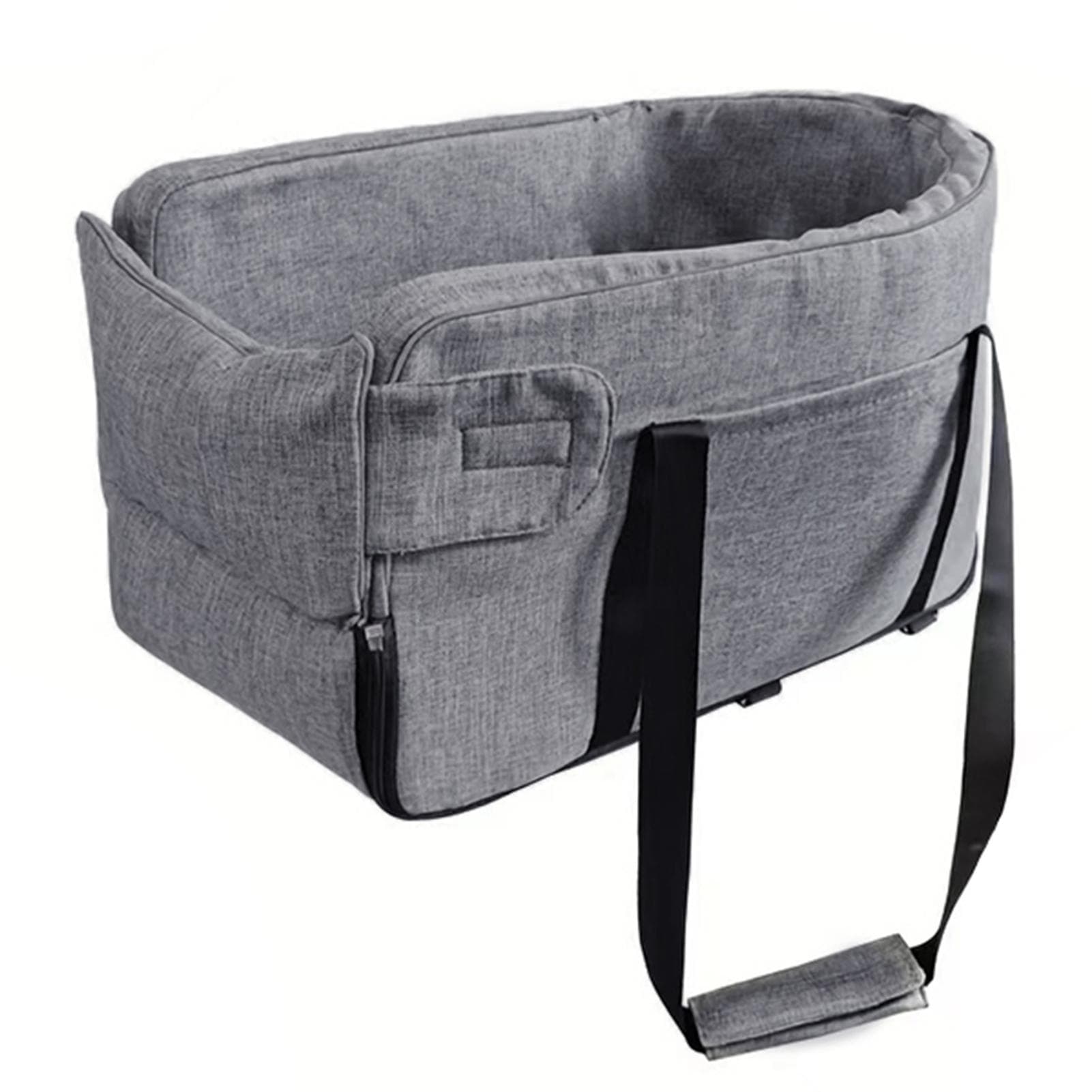 Center Console Dog Car Seat Detachable Armrest Booster Seat with Soft Cushion Safety Strap Pet Car light gray