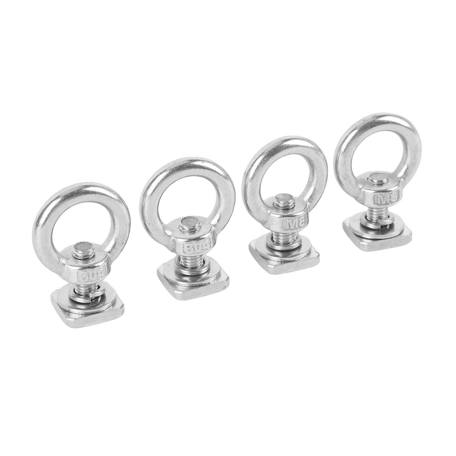 4PCS T Track Mount Tie Down Anchor M8 Sturdy Stainless Steel T Slot Bolt Tie Down Rings for Holding silver