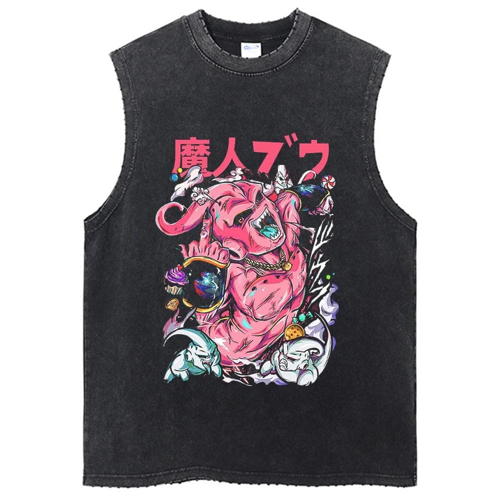 Dragon Ball Z T-shirts Harajuku Hip Hop Fashion Vintage Washed Anime Man Tops Tees Retro Manga Oversize Sleeveless Vest M