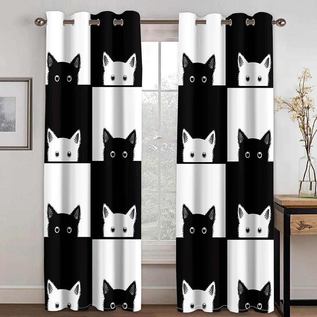 Cute Cartoon Cat Kawaii Window Curtains for Living Room Children and Kids Cartoon Mountains Forests Living Room Bedroom Decor 100W160H(CM)40x63in&Grommet Top
