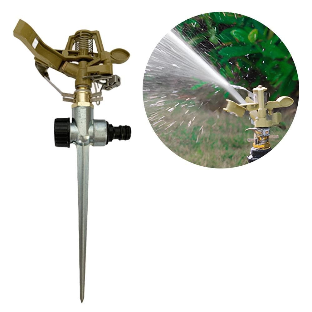 Impact Sprinkler on Retractable Tripod Base, Heavy Duty Zinc Alloy Water Sprinkler for Yard Lawn Spike Base