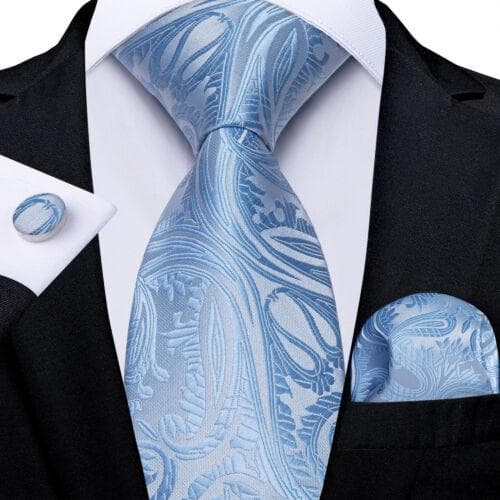 DiBanGu Mens Silk Necktie Set Striped Paisley Solid Tie Pocket Square Cufflinks N-7490