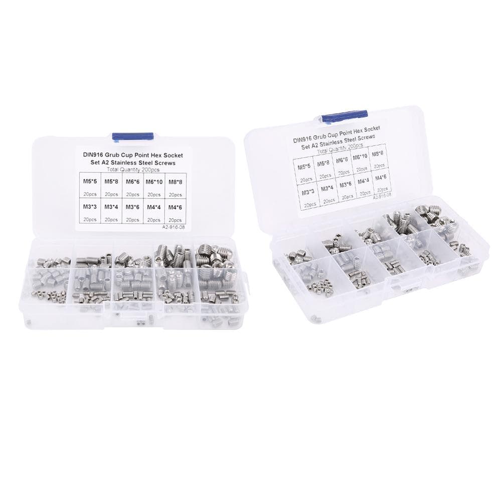 200pcs Stainless Steel Cup Point Hex Socket Grub Screw for Precise Instrument M3M4M5M6M8