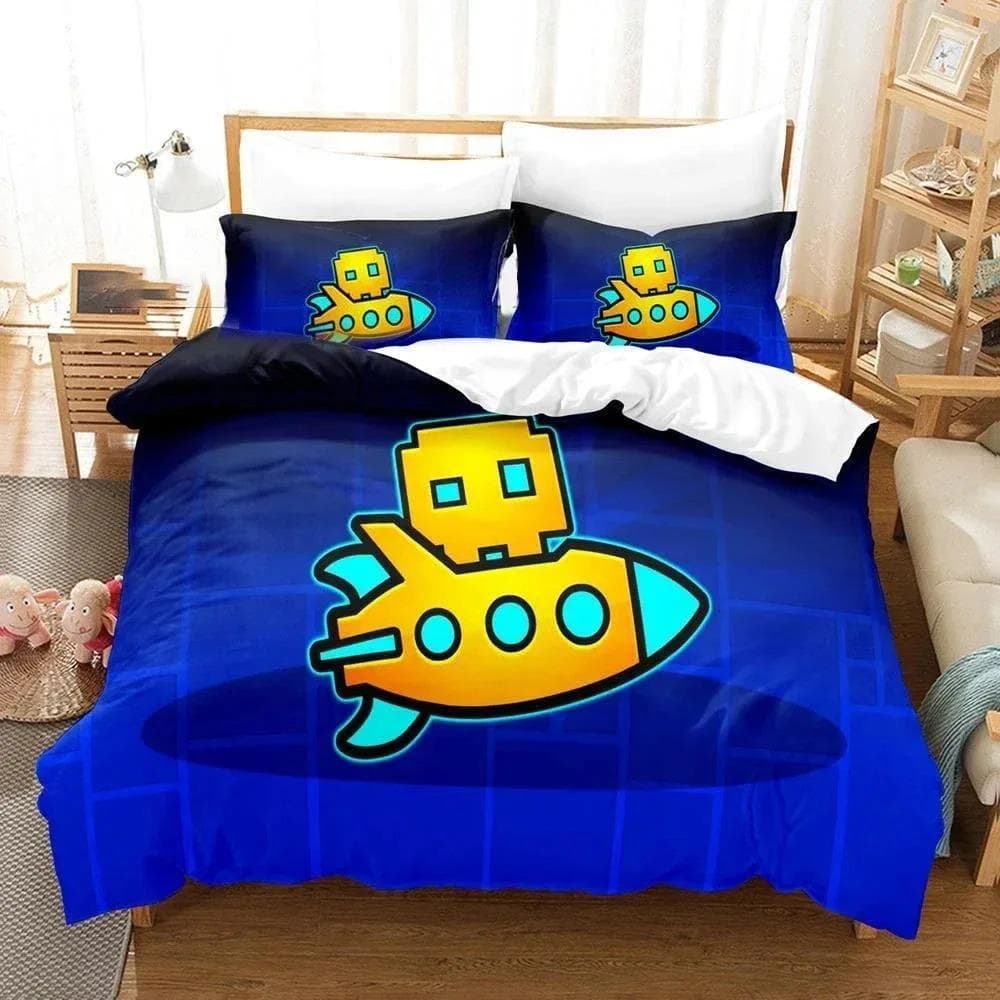 3D Print Cartoon Game Geometry Dash Bedding Set Duvet Cover Bed Set Quilt Cover Pillowcase Comforter king Queen Size Boys Adult 135X200cm-2pcs