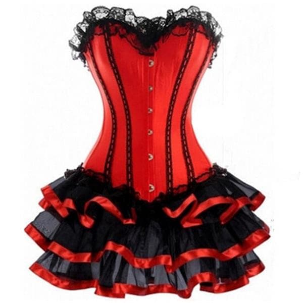 Women Sexy Burlesque Overbust Corset with Mini TuTu Skirt Fancy Dresses Costume 4XL