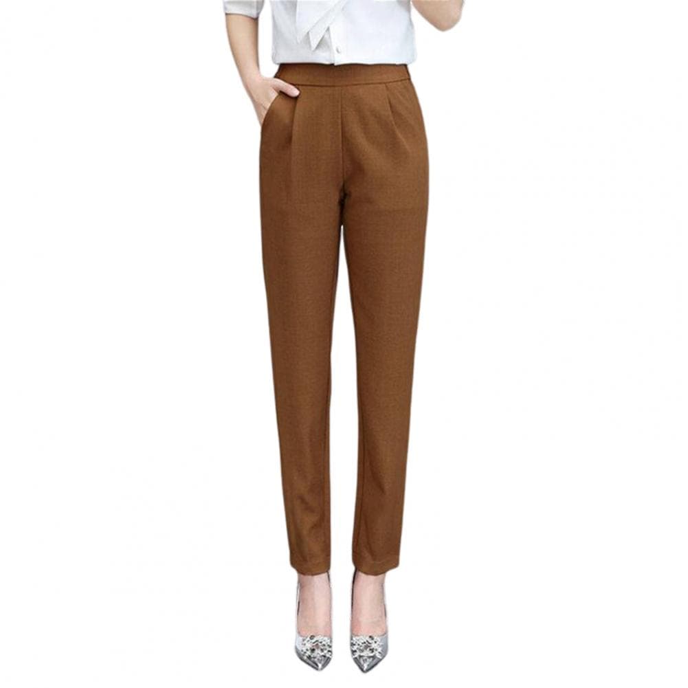 Soft Trousers Elegant Women's High Waist Slim Fit Pants with Pockets for Office Lady Style Solid Color Casual Commuting Trousers XL