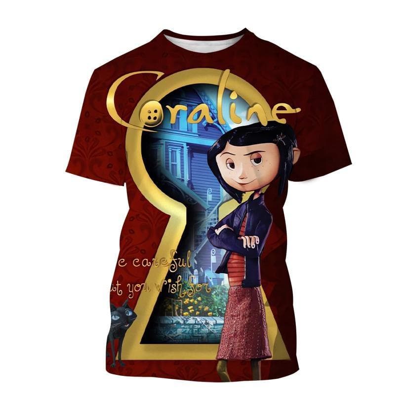 New Summer Coraline 3D Print T-Shirt Men Women Horror Anime Movie Short Sleeve Tshirts Oversized Harajuku Tees Top Kid Clothing 4XL