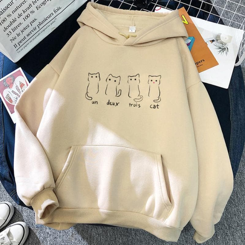 90s Y2k Cute Anime Funny Cartoon Cat Hoodie Women Harajuku Ullzang Kawaii Graphic Cat Sweatshirt Winter Warm Hoody Female L